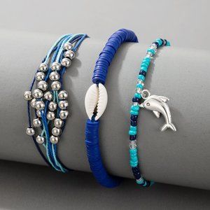 Set of 3 Bracelets, Beaded with Dolphin Pendant